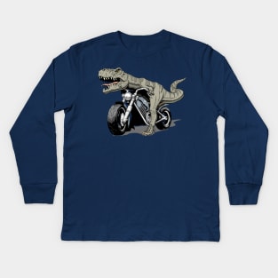 T-rex dinosaur riding a motorcycle Kids Long Sleeve T-Shirt